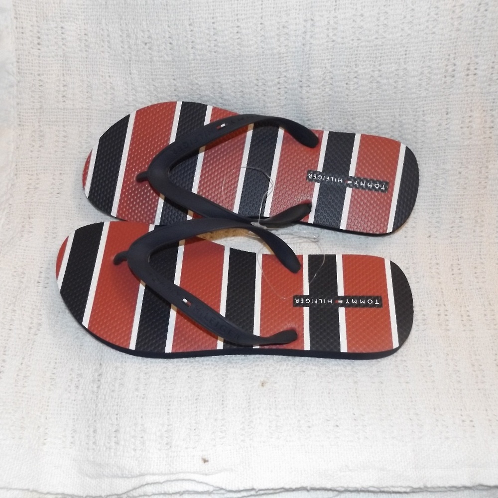 Tommy Hilfiger Red and Black Flip-Flops